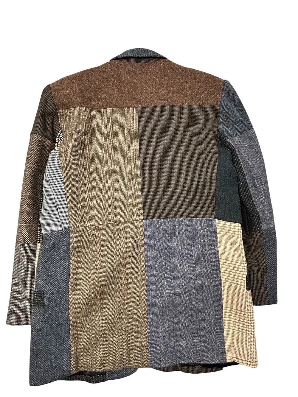 Compagnie BX Patchwork Tweed Blazer  Wool Blend Herringbone Plaid Men  S VTG 90s